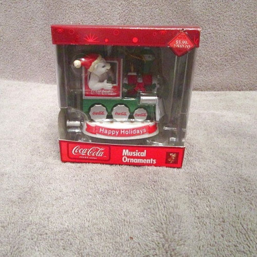 Coke Coca-Cola Musical Ornament Polar Bear On Train Happy Holidays Christmas NEW